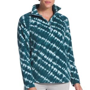 Eddie Bauer Tie Dye Teal Blue Green 1/4 Zip Fleece Sweater Jacket Sz L